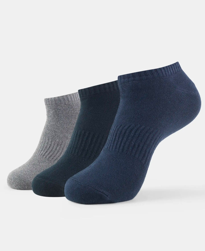 Compact Cotton Low Show Socks With StayFresh Treatment - Black/Grey Melange/Navy Melange-1