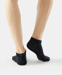 Compact Cotton Elastane Stretch Low Show Socks With StayFresh Treatment - Black/Grey Melange/Navy Melange (Pack of 3)