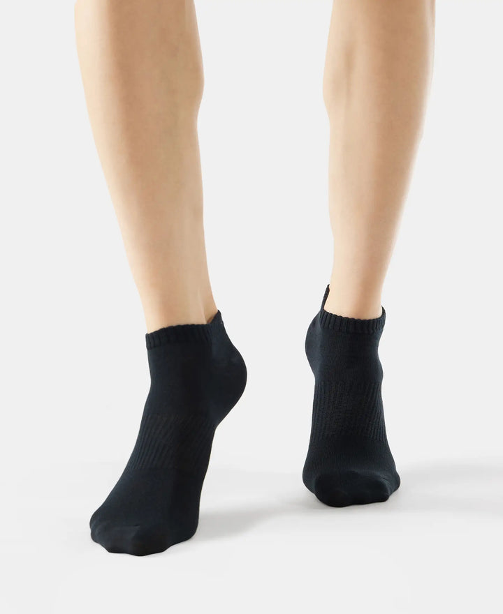 Compact Cotton Low Show Socks With StayFresh Treatment - Black/Grey Melange/Navy Melange-4