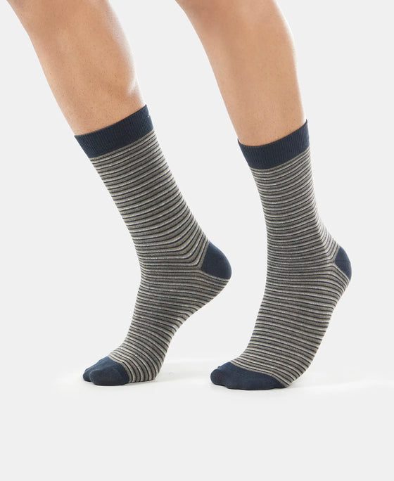 Compact Cotton Elastane Stretch Crew Length Socks with StayFresh Treatment - Black (Pack of 3)