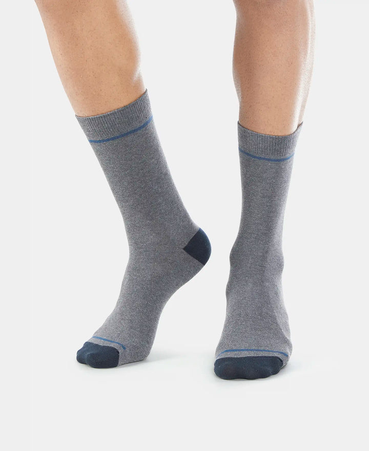 Compact Cotton Elastane Stretch Crew Length Socks with StayFresh Treatment - Charcoal Melange (Pack of 3)