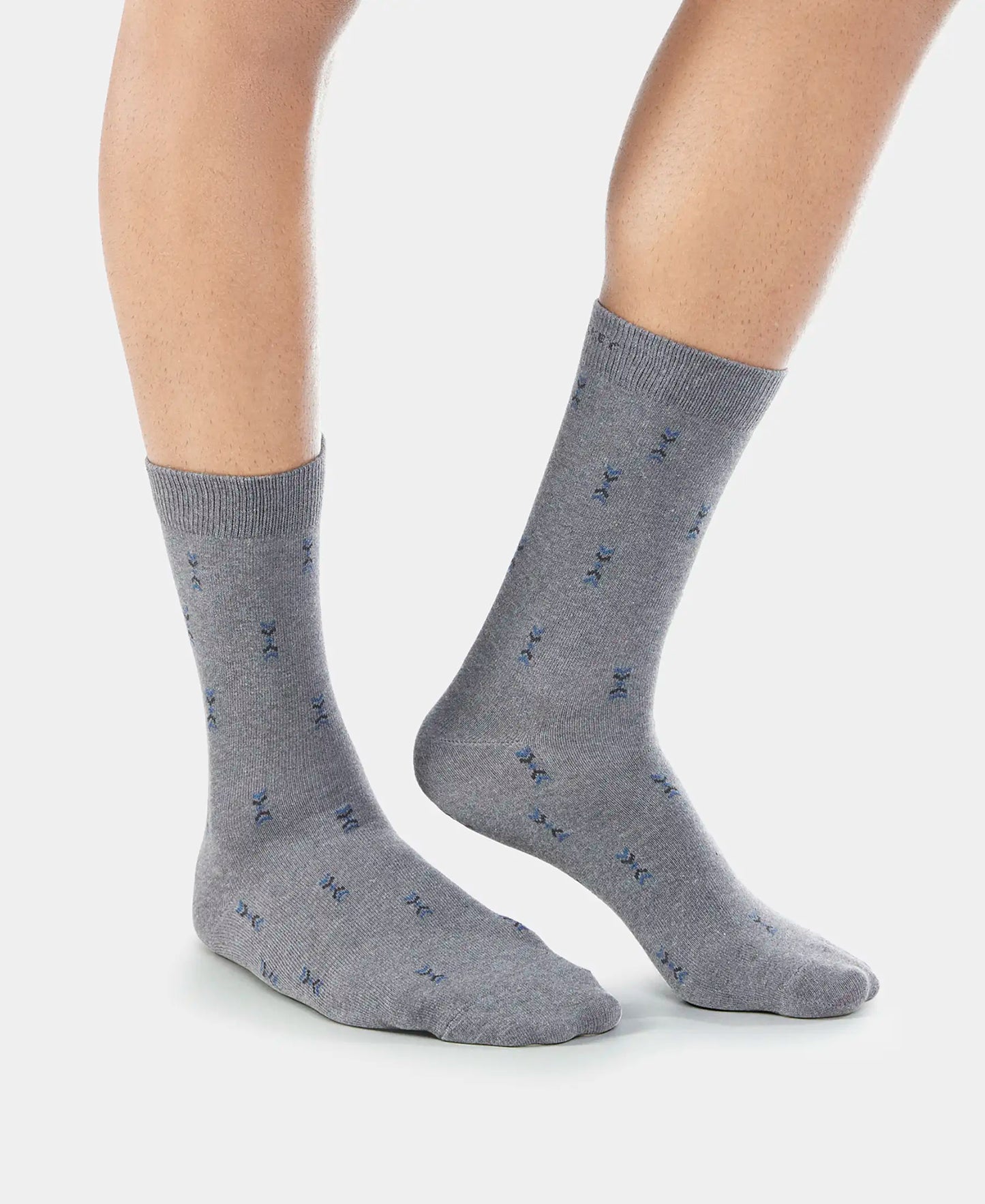 Compact Cotton Crew Length Socks with StayFresh Treatment - Charcoal Melange-3