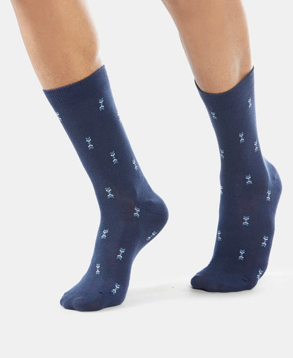 Compact Cotton Elastane Stretch Crew Length Socks with StayFresh Treatment - Navy (Pack of 3)