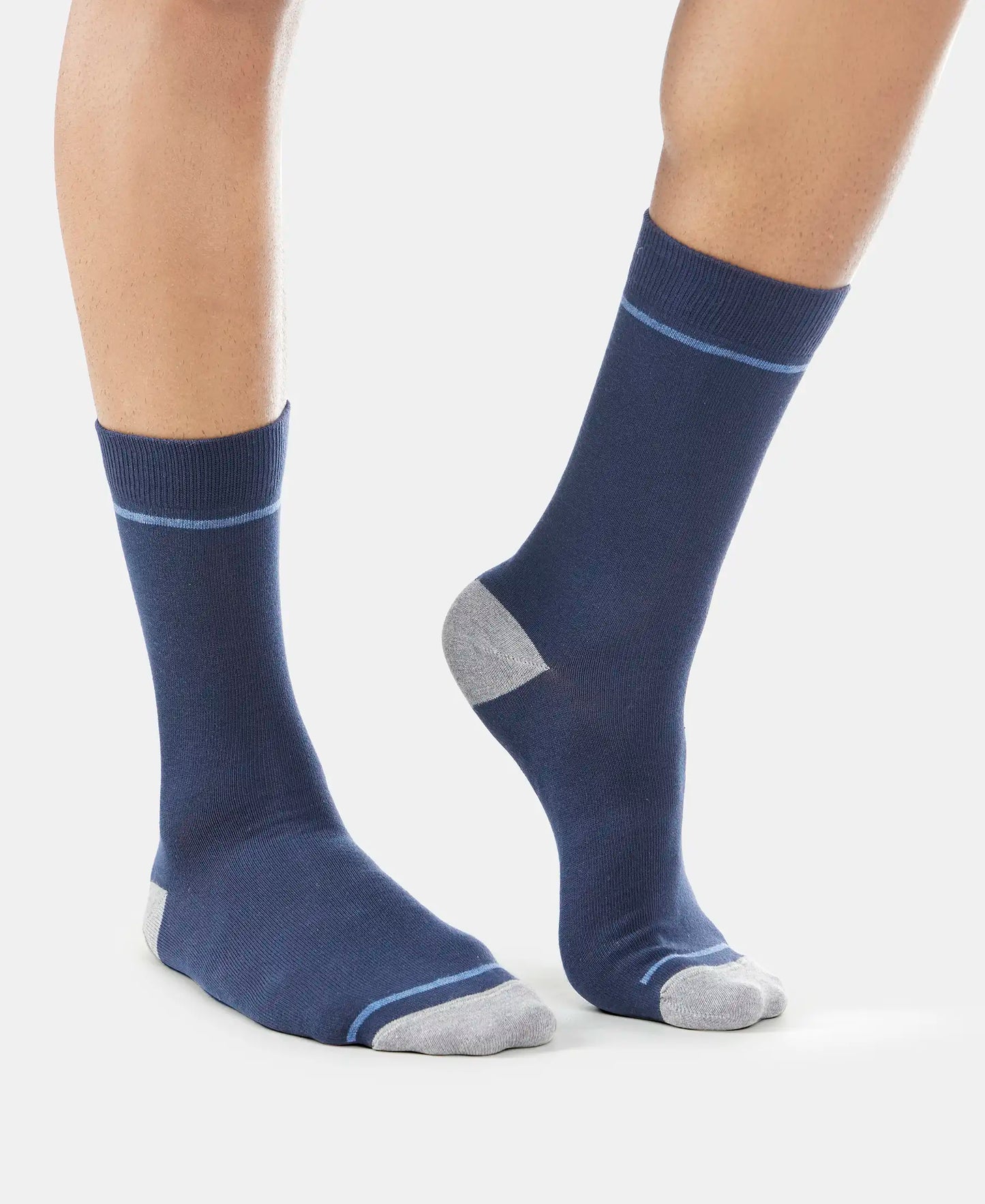 Compact Cotton Crew Length Socks with StayFresh Treatment - Navy-3