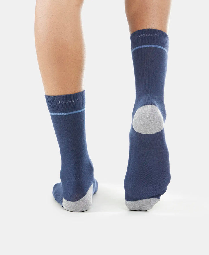 Compact Cotton Crew Length Socks with StayFresh Treatment - Navy-4
