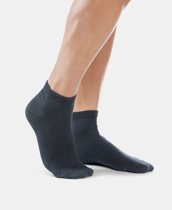 Compact Cotton Ankle Length Socks With StayFresh Treatment - Black & Charcoal Melange-3