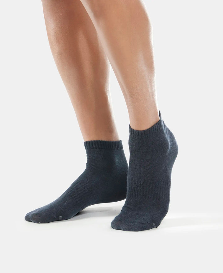 Compact Cotton Ankle Length Socks With StayFresh Treatment - Black & Charcoal Melange-5