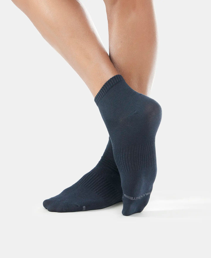 Compact Cotton Ankle Length Socks With StayFresh Treatment - Black & Navy-5