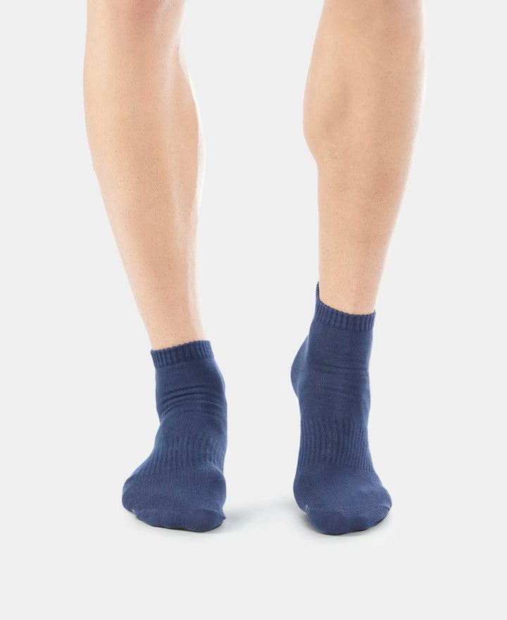 Compact Cotton Ankle Length Socks With StayFresh Treatment - Navy & Charcoal Melange-2