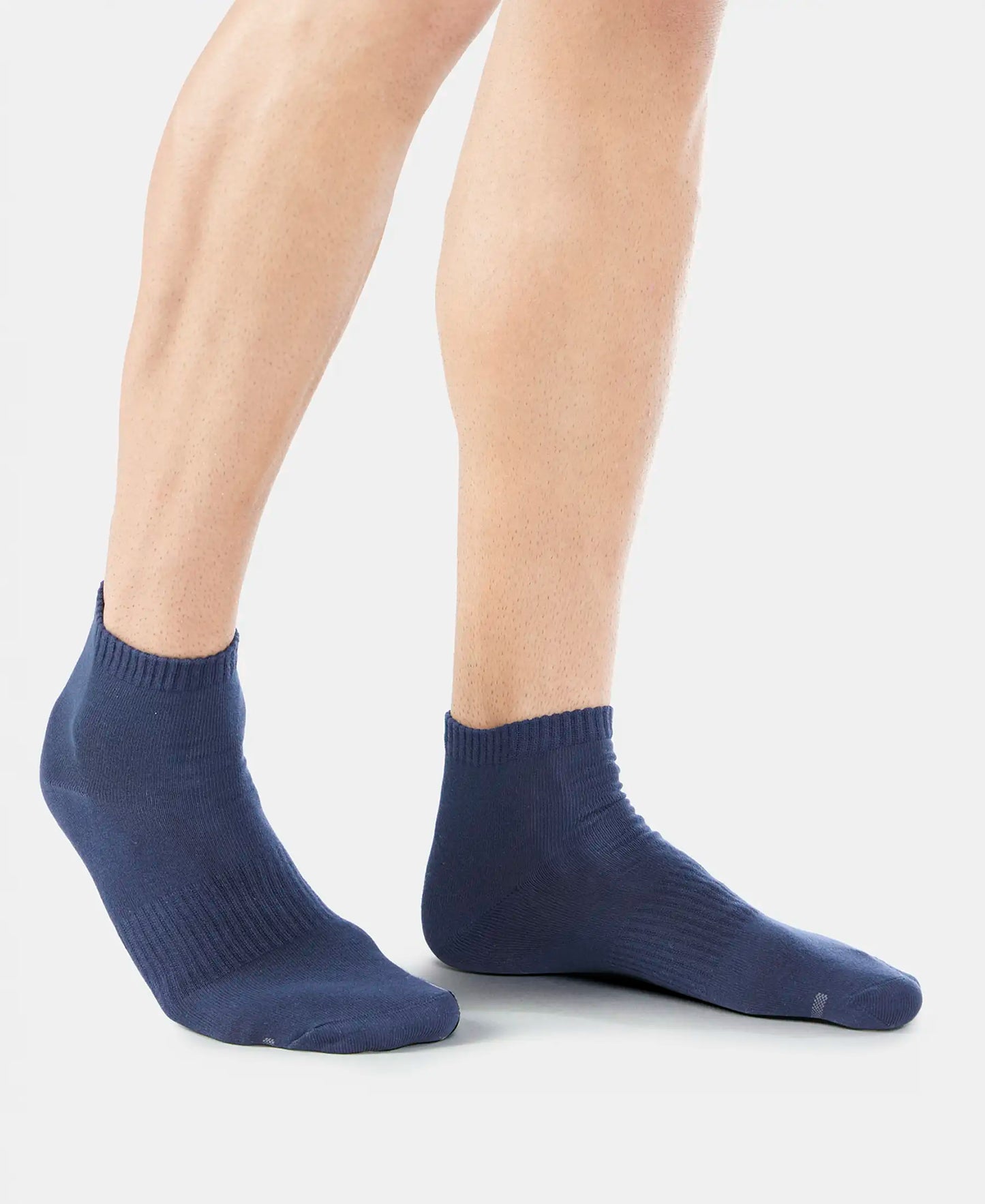 Compact Cotton Ankle Length Socks With StayFresh Treatment - Navy & Charcoal Melange-4