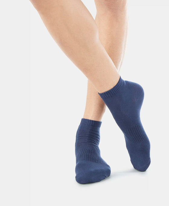 Compact Cotton Ankle Length Socks With StayFresh Treatment - Navy & Charcoal Melange-8