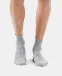 Compact Cotton Ankle Length Socks With StayFresh Treatment - Navy & Mid Grey Melange-2