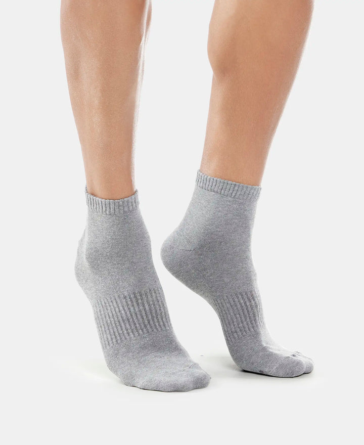 Compact Cotton Ankle Length Socks With StayFresh Treatment - Navy & Mid Grey Melange-3
