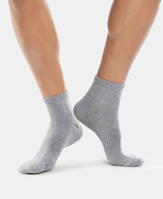 Compact Cotton Ankle Length Socks With StayFresh Treatment - Navy & Mid Grey Melange-5