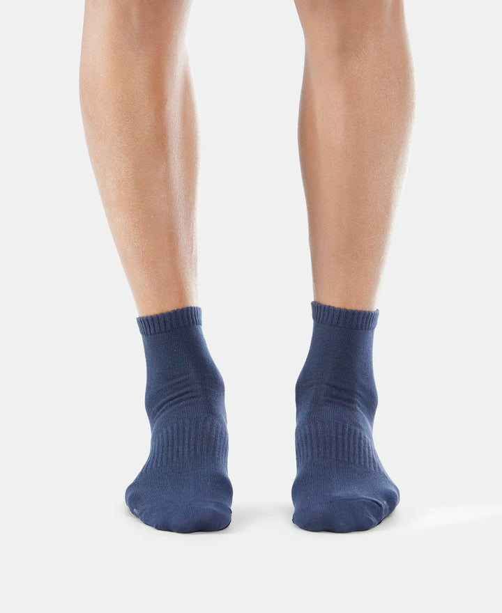 Compact Cotton Ankle Length Socks With StayFresh Treatment - Navy & Mid Grey Melange-6