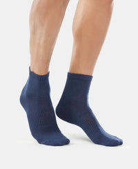 Compact Cotton Ankle Length Socks With StayFresh Treatment - Navy & Mid Grey Melange-7