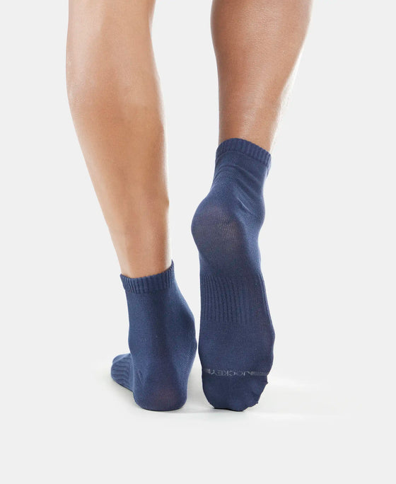 Compact Cotton Ankle Length Socks With StayFresh Treatment - Navy & Mid Grey Melange-8