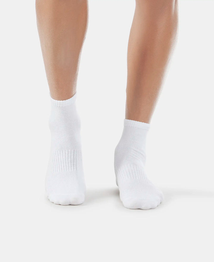 Compact Cotton Ankle Length Socks With StayFresh Treatment - White-2