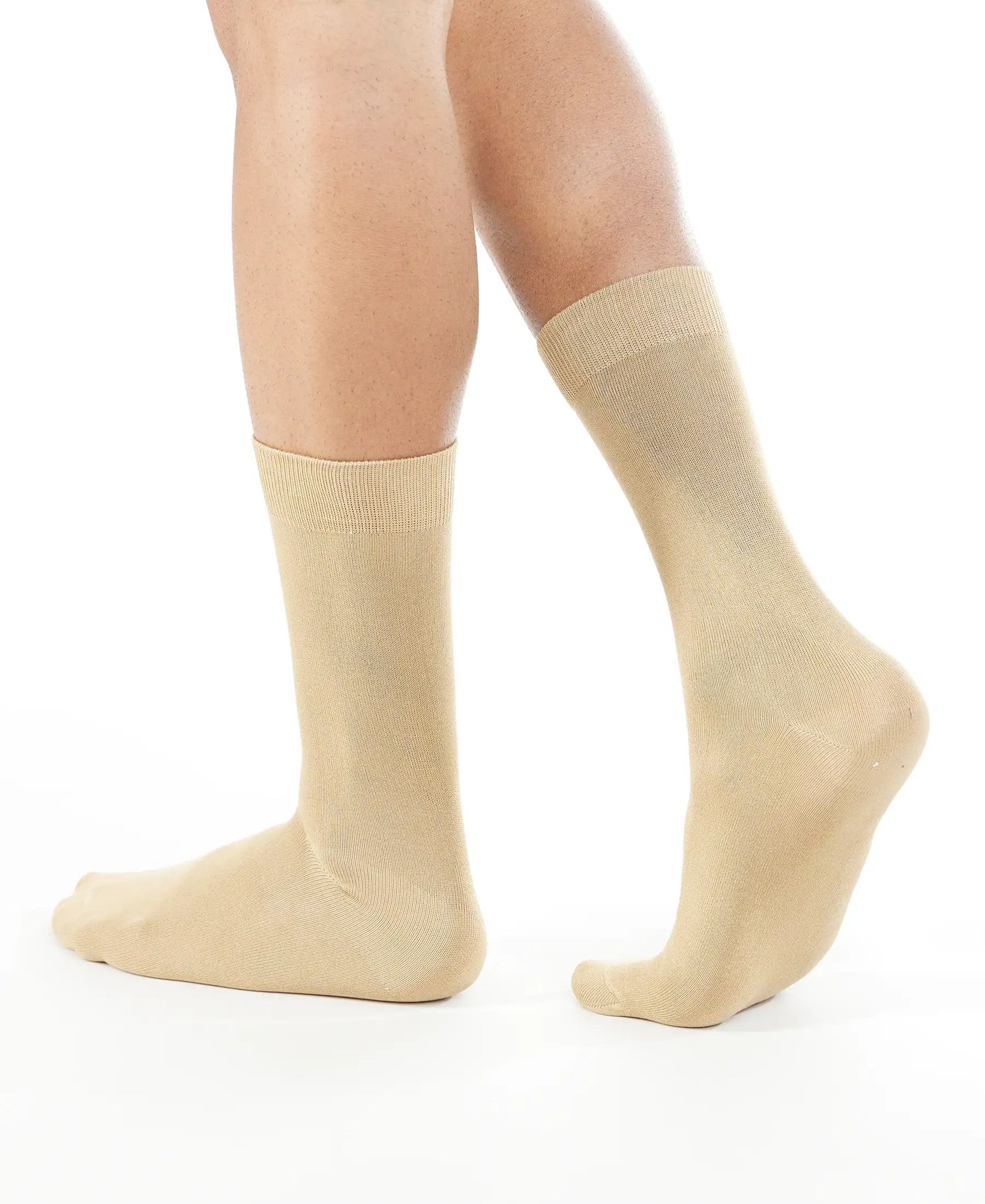 Mercerized Cotton Crew Length Socks with StayFresh Treatment - Beige-3