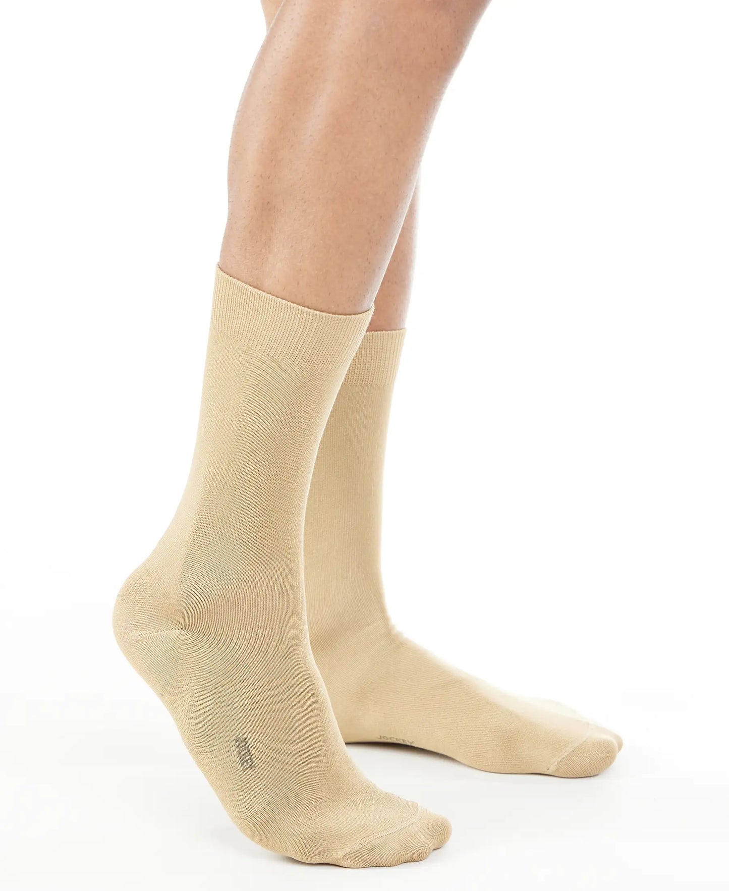 Mercerized Cotton Elastane Stretch Crew Length Socks with StayFresh Treatment - Beige