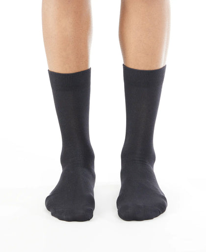 Mercerized Cotton Crew Length Socks with StayFresh Treatment - Jet Black-2