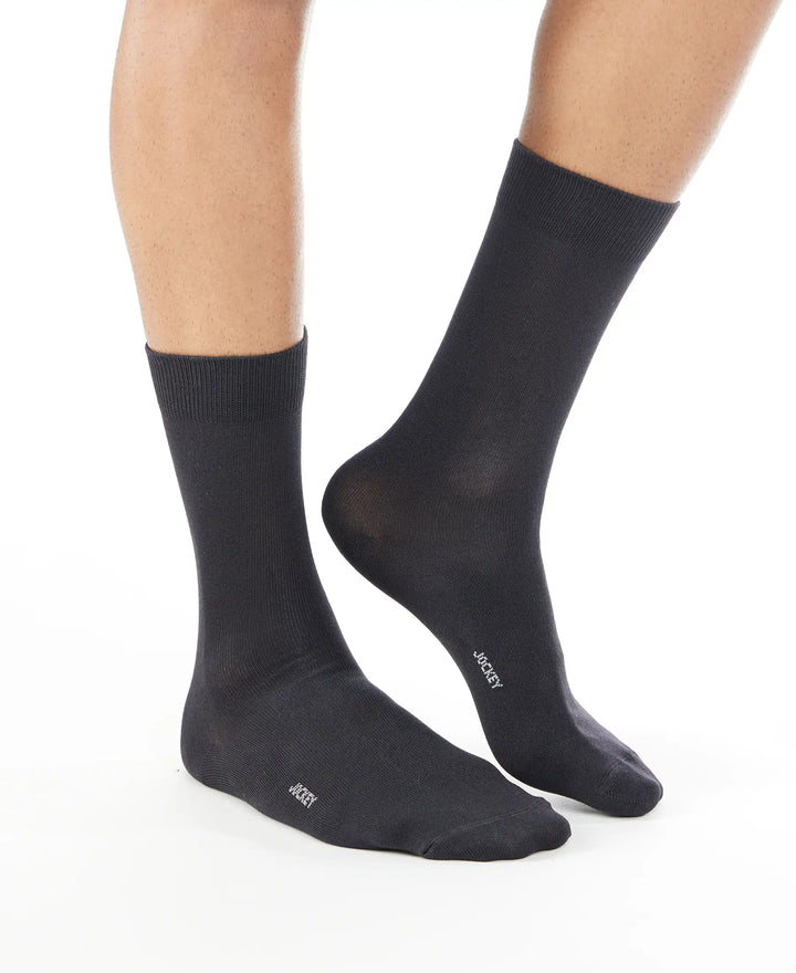 Mercerized Cotton Crew Length Socks with StayFresh Treatment - Jet Black-3