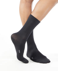 Mercerized Cotton Elastane Stretch Crew Length Socks with StayFresh Treatment - Jet Black