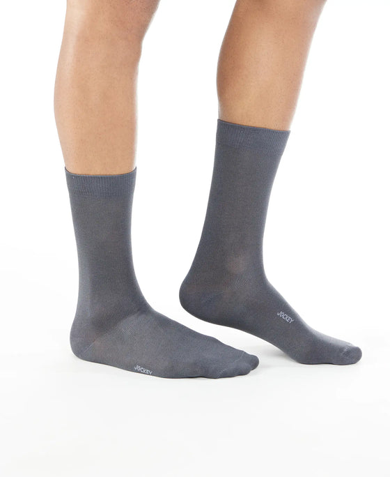 Mercerized Cotton Crew Length Socks with StayFresh Treatment - Light Grey-3