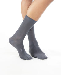 Mercerized Cotton Elastane Stretch Crew Length Socks with StayFresh Treatment - Coal Grey