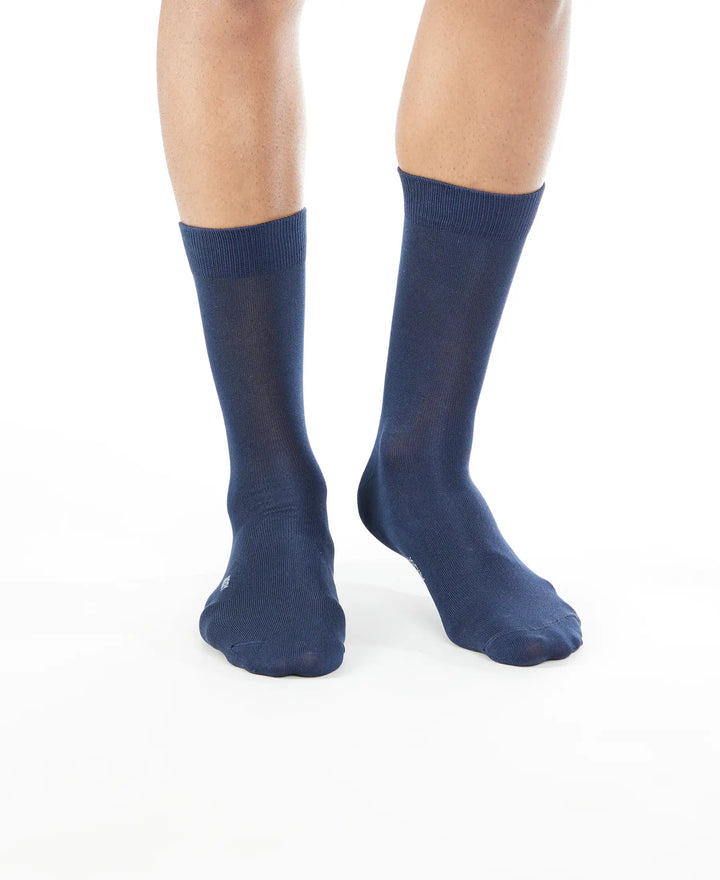 Mercerized Cotton Crew Length Socks with StayFresh Treatment - Navy-2
