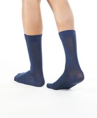 Mercerized Cotton Crew Length Socks with StayFresh Treatment - Navy-4
