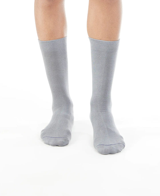 Modal Cotton Crew Length Socks with StayFresh Treatment - Mid Grey-2