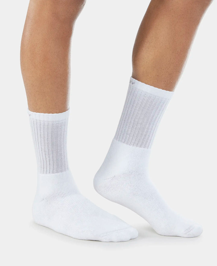 Modal Cotton Crew Length Socks with StayFresh Treatment - White-3