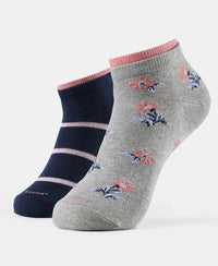 Compact Cotton Stretch Low Show Socks with StayFresh Treatment - Light Grey Melange & Navy-1