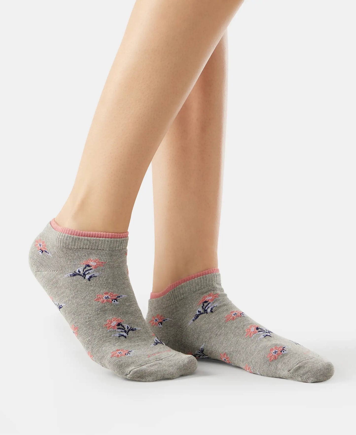 Compact Cotton Stretch Low Show Socks with StayFresh Treatment - Light Grey Melange & Navy-4