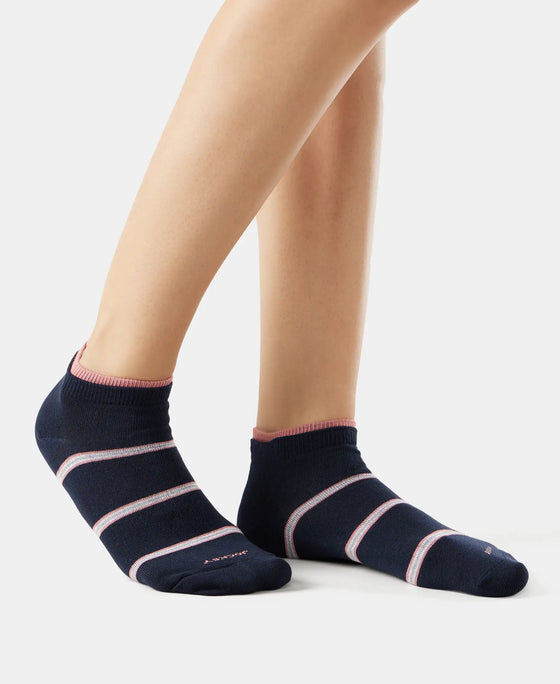 Compact Cotton Stretch Low Show Socks with StayFresh Treatment - Light Grey Melange & Navy-5