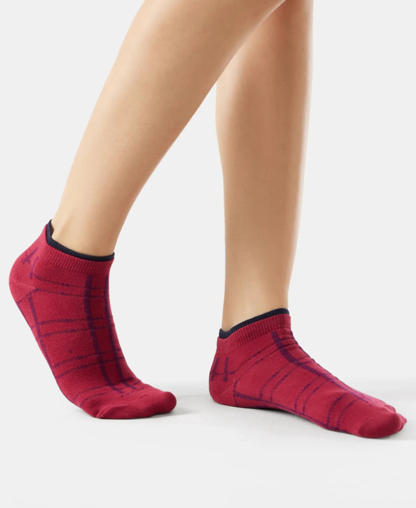 Compact Cotton Stretch Low Show Socks with StayFresh Treatment - Navy & Beet Red-4