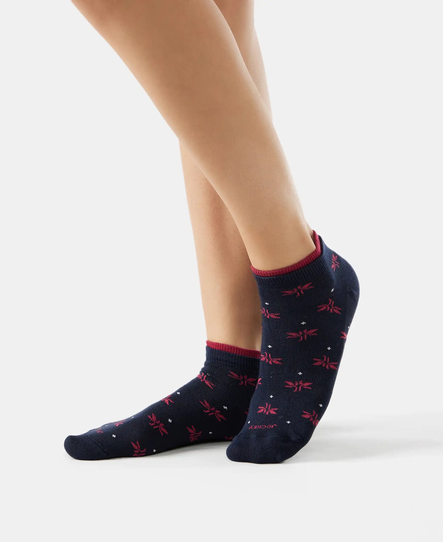 Compact Cotton Stretch Low Show Socks with StayFresh Treatment - Navy & Beet Red-5