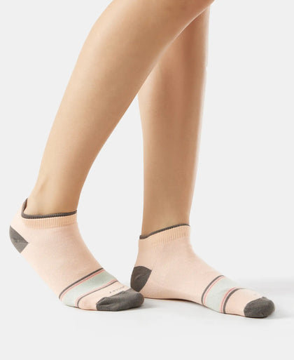 Compact Cotton Stretch Low Show Socks with StayFresh Treatment - Steel Grey & Peach Melba-5