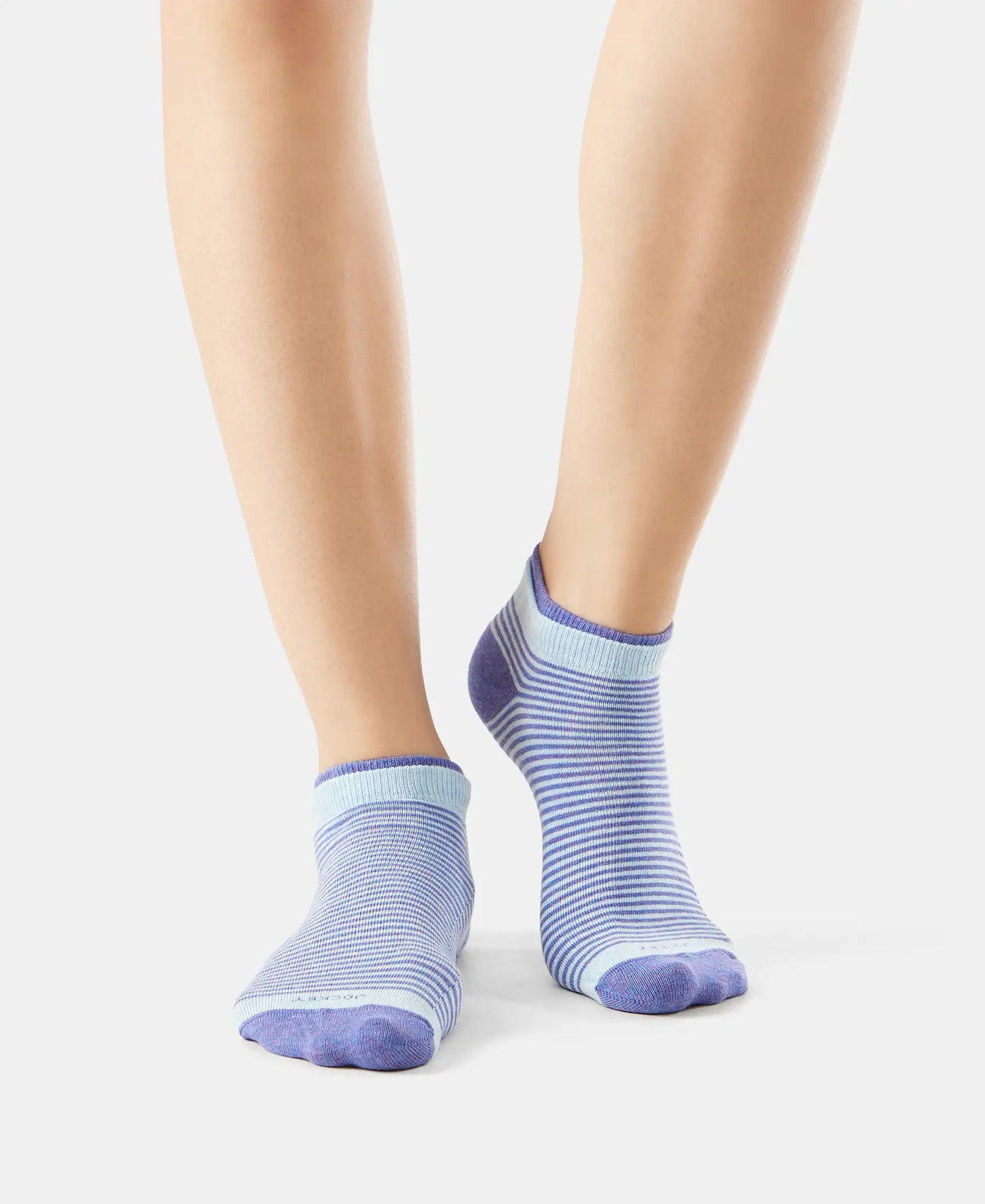 Compact Cotton Stretch Low Show Socks with StayFresh Treatment - Sky Melange & Dark Iris Melange-2