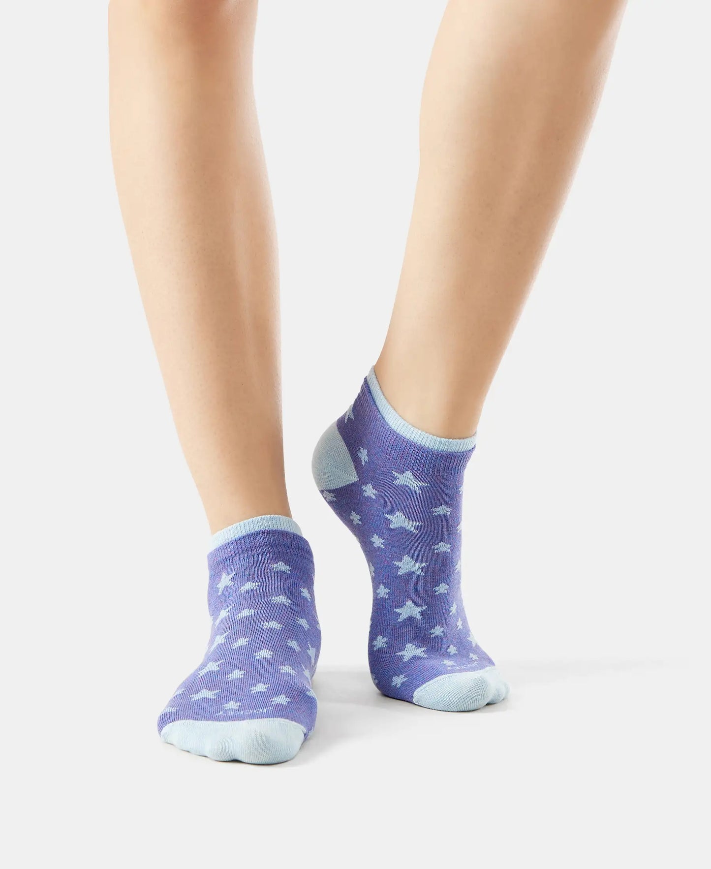 Compact Cotton Stretch Low Show Socks with StayFresh Treatment - Sky Melange & Dark Iris Melange-3
