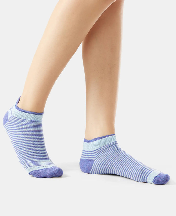 Compact Cotton Stretch Low Show Socks with StayFresh Treatment - Sky Melange & Dark Iris Melange-4