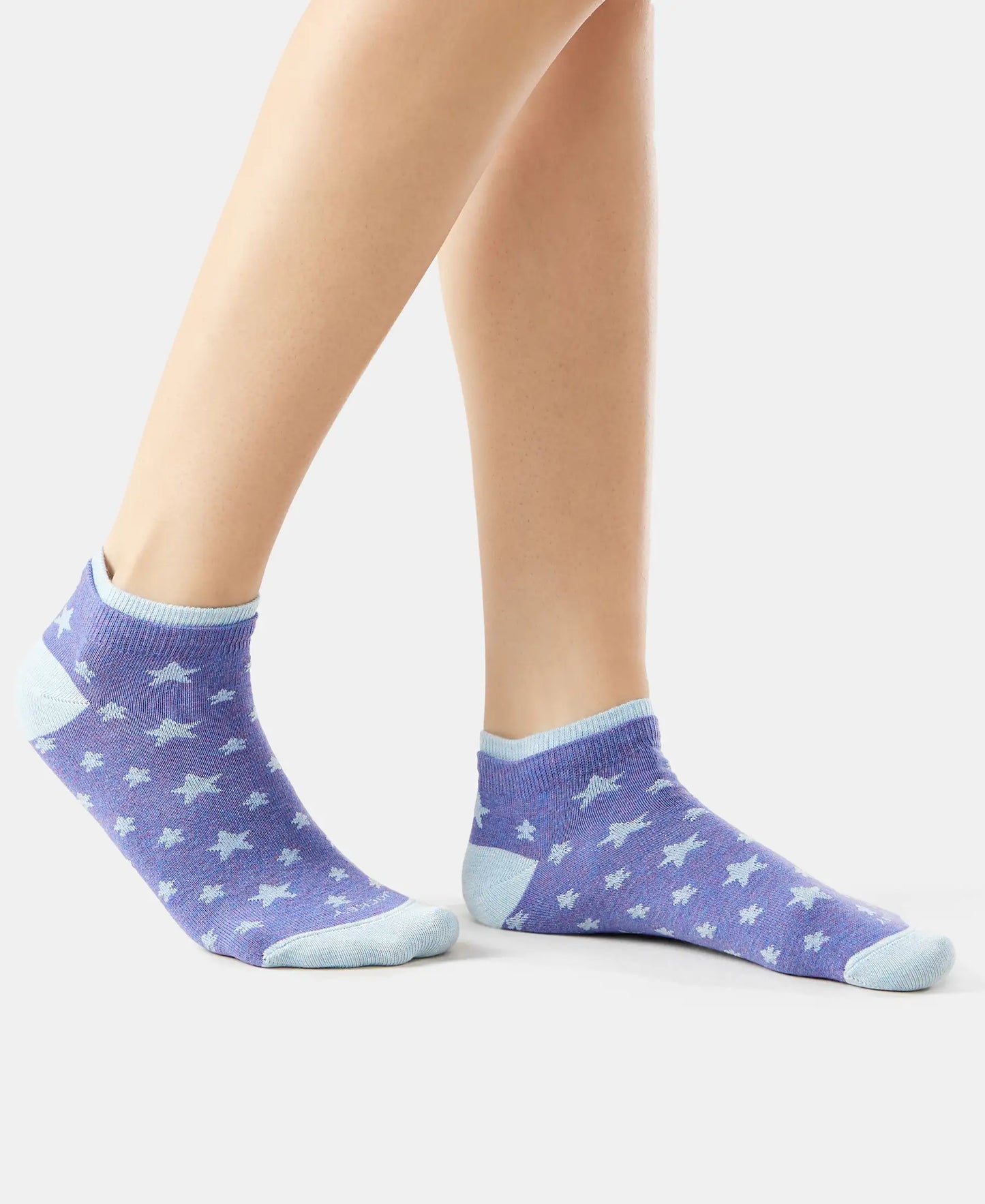 Compact Cotton Stretch Low Show Socks with StayFresh Treatment - Sky Melange & Dark Iris Melange-5
