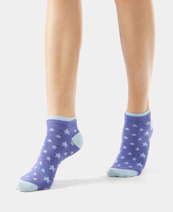Compact Cotton Stretch Low Show Socks with StayFresh Treatment - Sky Melange & Dark Iris Melange-7