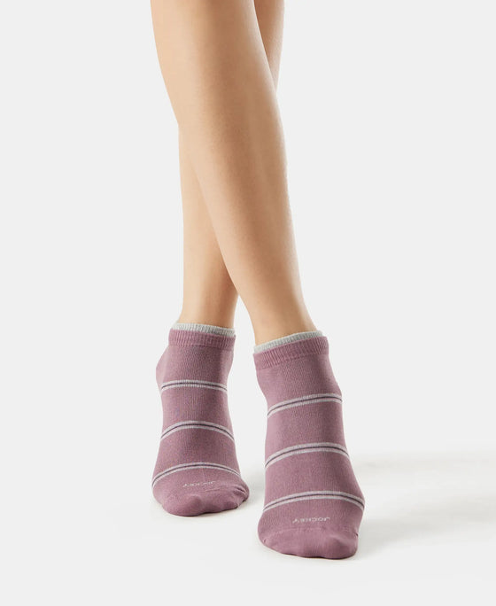 Compact Cotton Stretch Low Show Socks with StayFresh Treatment - Grey Melange & Grapeade-2
