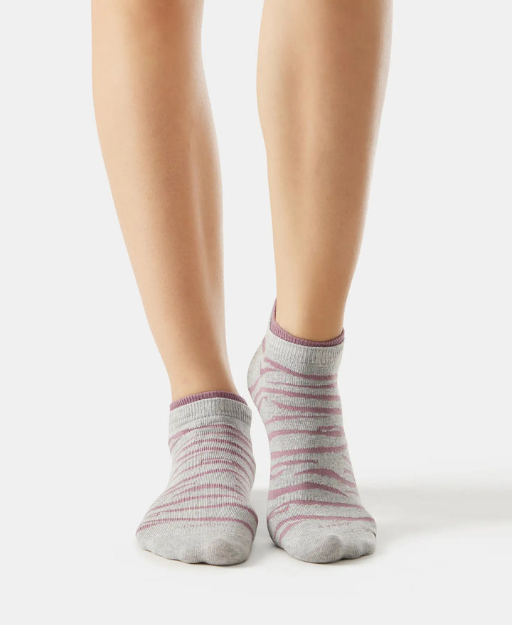 Compact Cotton Stretch Low Show Socks with StayFresh Treatment - Grey Melange & Grapeade-3