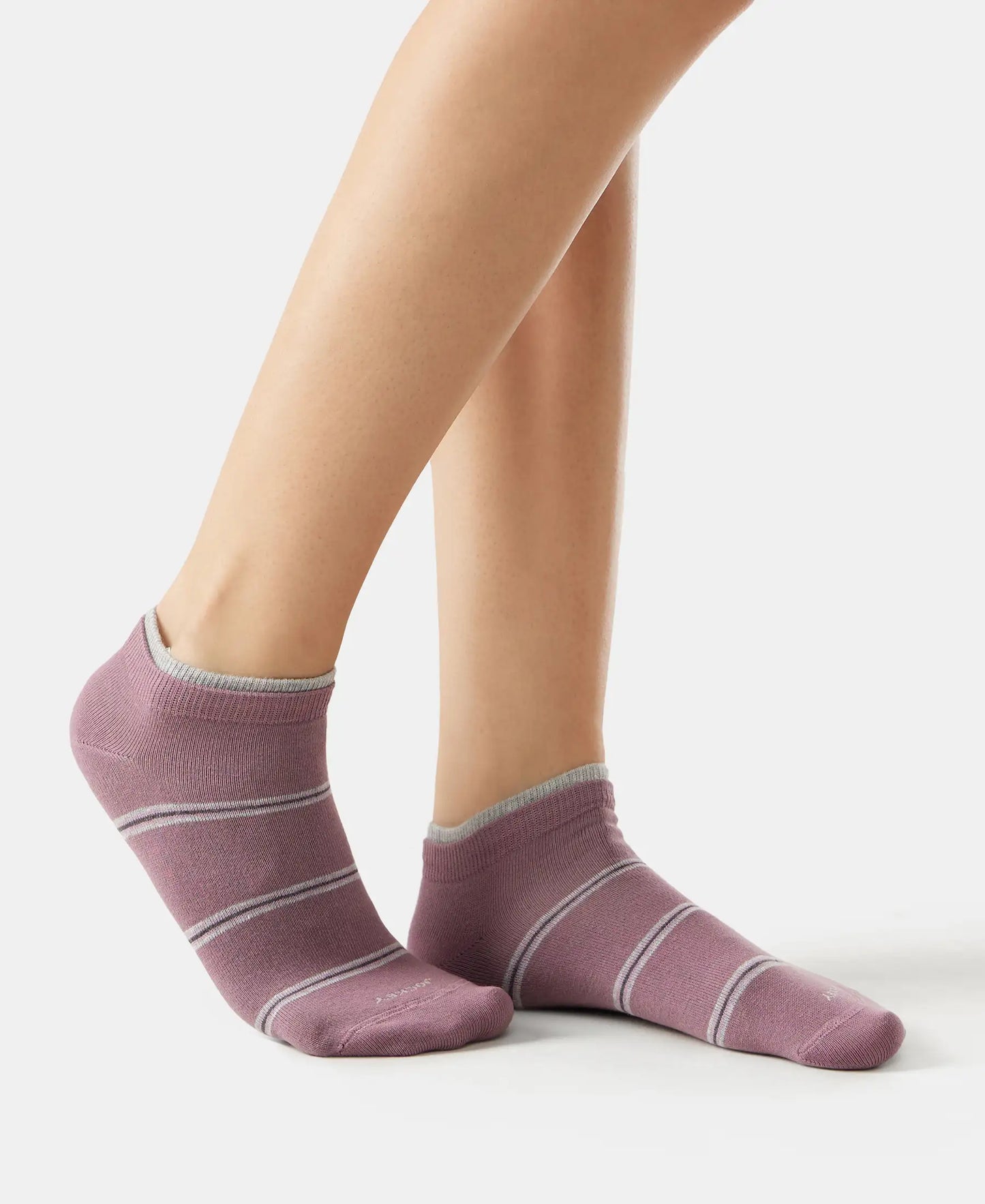 Compact Cotton Stretch Low Show Socks with StayFresh Treatment - Grey Melange & Grapeade-4