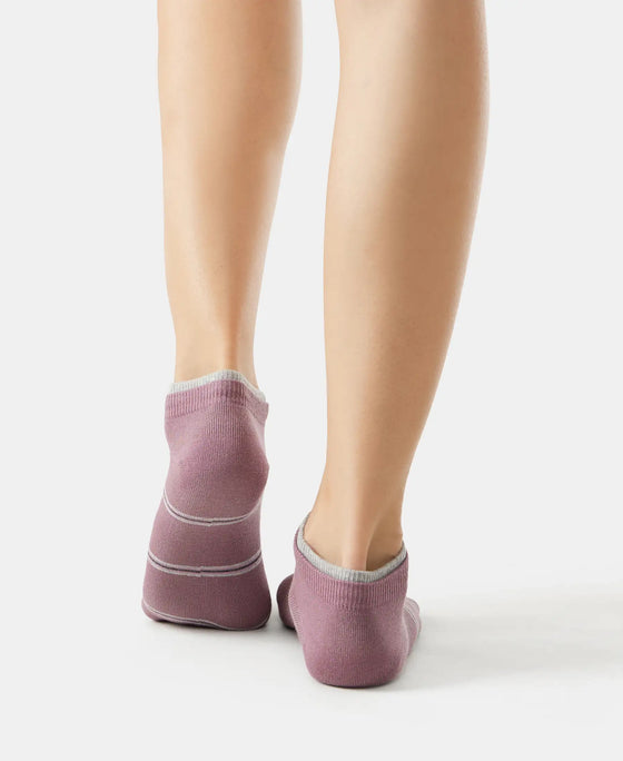 Compact Cotton Stretch Low Show Socks with StayFresh Treatment - Grey Melange & Grapeade-8