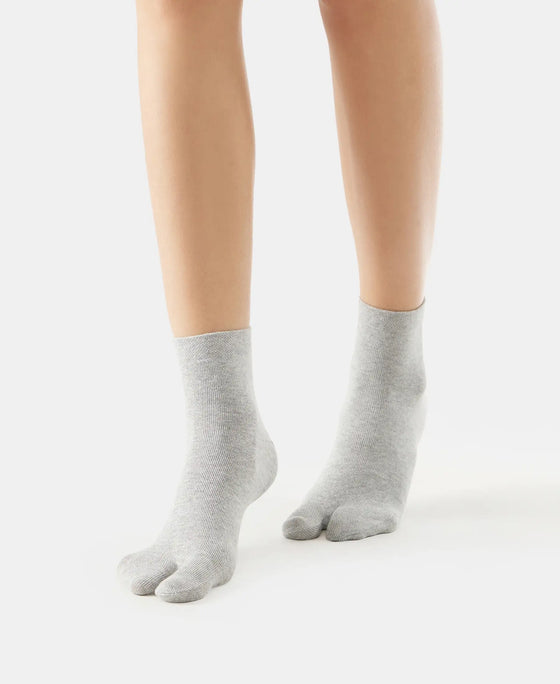 Compact Cotton Stretch Toe Socks with StayFresh Treatment - Grey Melange (Pack of 2)-4