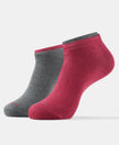 Compact Cotton Stretch Solid Low Show Socks with StayFresh Treatment - Charcoal melange & Beet red-1